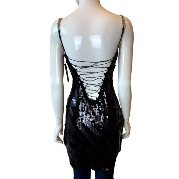 NWT Akira Black Label Women Sequin Beaded Party Cocktail Mini Dress Size Small - Picture 2 of 10